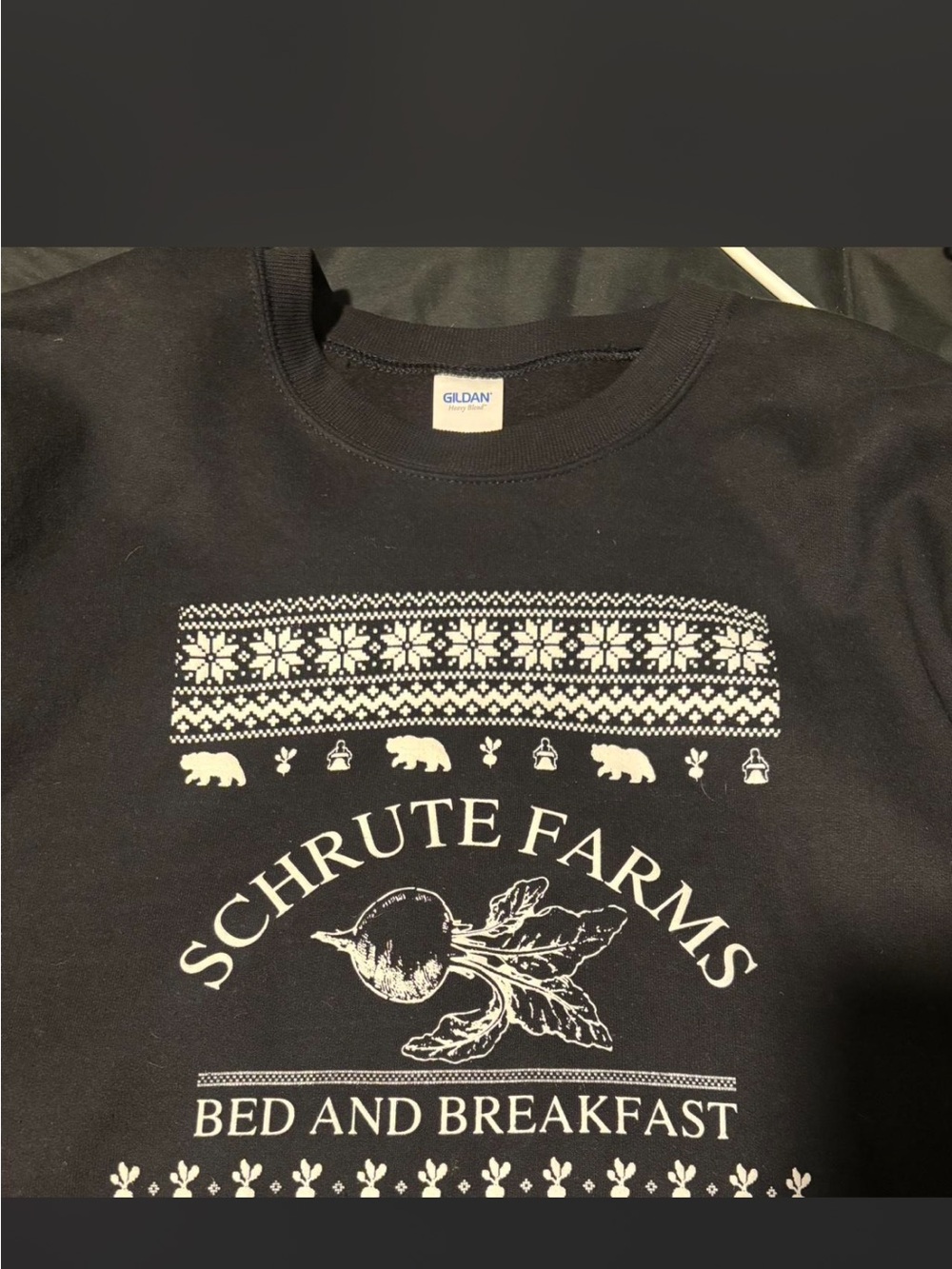 The Office Black Crewneck with White 'Schrute Farms' Graphic